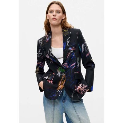 Desigual, Veste de costume à imprimé fleuri, Femme, Coton, Noir, XL Desigual, Veste de costume à imprimé fleuri, Femme, Coton, Noir, XL
