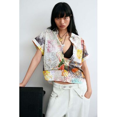 Desigual, Chemise à manches courtes 100 % coton, Femme, Coton, XL Desigual, Chemise à manches courtes 100 % coton, Femme, Coton, XL