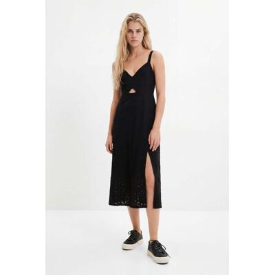 Desigual, Robe midi broderies, Coton, Noir, M Desigual, Robe midi broderies, Coton, Noir, M