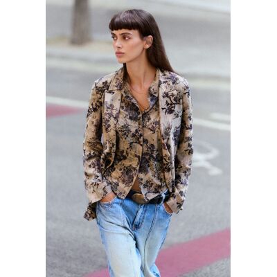 Desigual, Veste de costume floquée, Femme, Polyester, Noir, L Desigual, Veste de costume floquée, Femme, Polyester, Noir, L