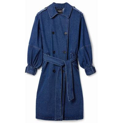 Desigual, Trench oversize en denim, Coton, Bleu, S Desigual, Trench oversize en denim, Coton, Bleu, S