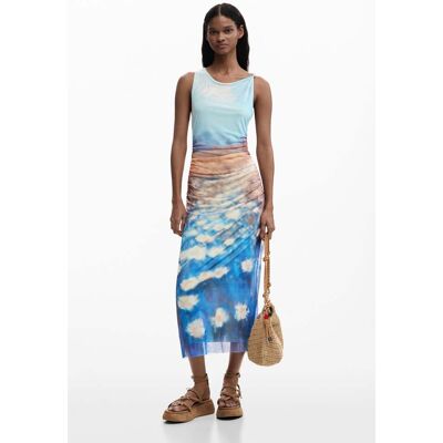 Desigual, Robe drapée nénuphars, Polyester, Bleu, M Desigual, Robe drapée nénuphars, Polyester, Bleu, M