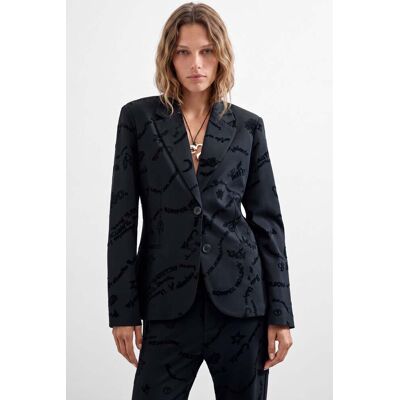 Desigual, Veste de costume floquée, Femme, Noir, XS Desigual, Veste de costume floquée, Femme, Noir, XS