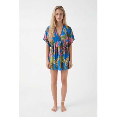 Desigual, Robe tunique tropicale, Viscose, Bleu, M Desigual, Robe tunique tropicale, Viscose, Bleu, M