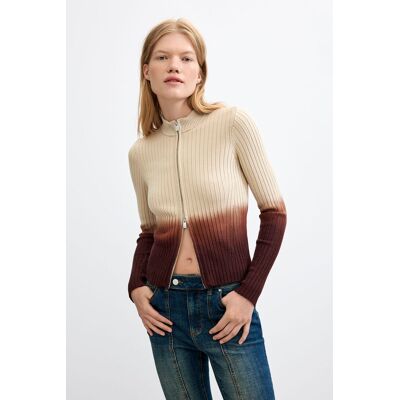 Desigual, Pull zippé en maille côtelée, Femme, Marron, L Desigual, Pull zippé en maille côtelée, Femme, Marron, L