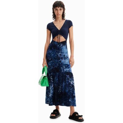 Desigual, Robe longue combinée texturée animal print, Bleu, XL Desigual, Robe longue combinée texturée animal print, Bleu, XL