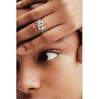 Desigual, Bague message plaquée argent Zalio, Noir, L Desigual, Bague message plaquée argent Zalio, Noir, L