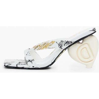 Desigual, Sandale à talon cœur, Coton, Blanc, 41 Desigual, Sandale à talon cœur, Coton, Blanc, 41