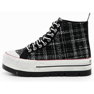 Desigual, Baskets montantes à plateforme tartan, Femme, Polyester, Noir, 37 Desigual, Baskets montantes à plateforme tartan, Femme, Polyester, Noir, 37