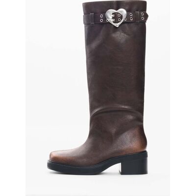 Desigual, Bottes plates effet cuir, Femme, AcÉTate, Marron, 40 Desigual, Bottes plates effet cuir, Femme, AcÉTate, Marron, 40