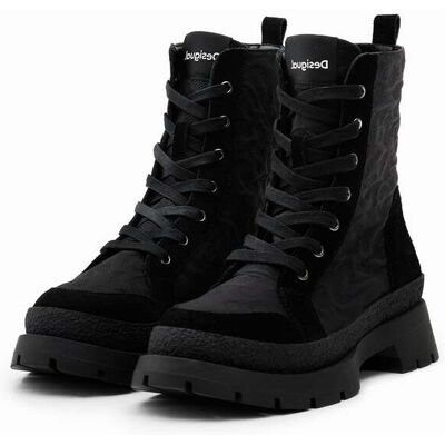 Desigual, Bottes à lacets effet léopard, Noir, 36 Desigual, Bottes à lacets effet léopard, Noir, 36