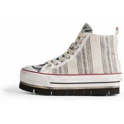 Desigual, Baskets montantes à plateforme rayures, Femme, Polyester, 40 Desigual, Baskets montantes à plateforme rayures, Femme, Polyester, 40