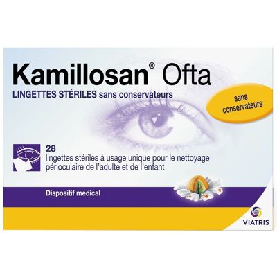 Meda Pharma Kamillosan Ofta Compresses - 28 compresses pour nettoyage périoculaire Meda Pharma Kamillosan Ofta Compresses - 28 compresses pour nettoyage périoculaire