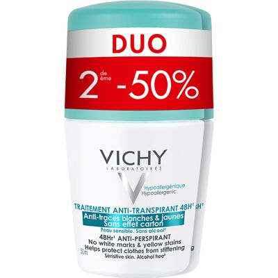 Vichy Anti Deo Transpirant Anti-traces Jaunes Et Blanches Roll-on 48h Duo 2x50ml Vichy Anti Deo Transpirant Anti-traces Jaunes Et Blanches Roll-on 48h Duo 2x50ml