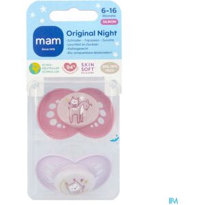 Mam Original Night Sucette Silic. 6-16m Rose 2 Mam Original Night Sucette Silic. 6-16m Rose 2