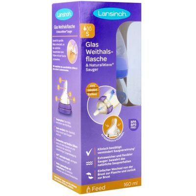 Biberon en verre Lansinoh Wide-Neck Taille M 160ml Biberon en verre Lansinoh Wide-Neck Taille M 160ml