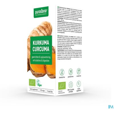 Capsules de Curcuma Bio Purasana - Soutien des Articulations - 120 pcs Capsules de Curcuma Bio Purasana - Soutien des Articulations - 120 pcs