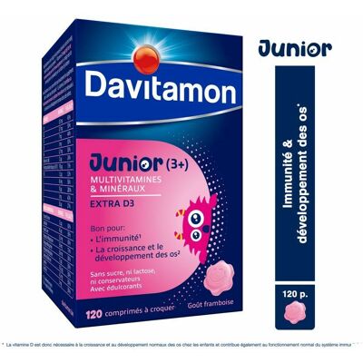 Davitamon Junior Framboise Vitamines - Complément pour Enfants 120 Comprimés Davitamon Junior Framboise Vitamines - Complément pour Enfants 120 Comprimés