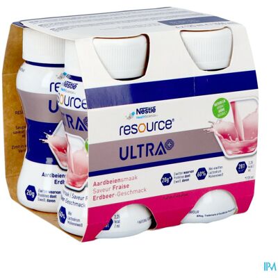 Nestlé - Resource Ultra+ Fraise - 4x125ml - Fraise - Nutrition Nestlé - Resource Ultra+ Fraise - 4x125ml - Fraise - Nutrition