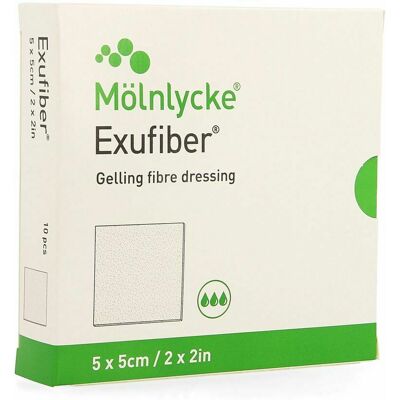 Mölnlycke Exufiber 5x5cm Gel-Fibre - Soins des plaies Mölnlycke Exufiber 5x5cm Gel-Fibre - Soins des plaies