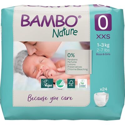 Bambo Nature 0 XXS - 6 paquets de 24 protections Bambo Nature 0 XXS - 6 paquets de 24 protections