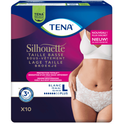 Tena Silhouette Plus Blanc - Taille basse Large - 12 paquets de 10 protections Tena Silhouette Plus Blanc - Taille basse Large - 12 paquets de 10 protections