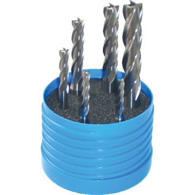 ASTRA Jeu de 6 fraises 4 dents, série longue, queue cylindrique, hélice à 30°, HSSCo8 ASTRA Jeu de 6 fraises 4 dents, série longue, queue cylindrique, hélice à 30°, HSSCo8