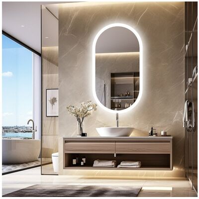 Fativo Miroir salle de bain ovale led 80x50cm mirror mural lumineux avec éclairage 3 couleurs réglables 80x50cm Fativo Miroir salle de bain ovale led 80x50cm mirror mural lumineux avec éclairage 3 couleurs réglables 80x50cm