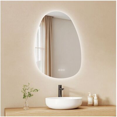 EMKE Miroir LED asymétrique de salle de bain 45 x 65 cm, interrupteurs tactiles, fonction anti-buée, 3 températures de couleur et intensité réglable EMKE Miroir LED asymétrique de salle de bain 45 x 65 cm, interrupteurs tactiles, fonction anti-buée, 3 températures de couleur et intensité réglable