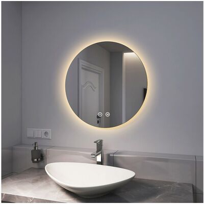 EMKE Miroir lumineux salle de bain rond diamètre 60cm rétro-éclairage sans cadre, Interrupteur Tactile, Miroir LED Blanche Froide/Neutre/Chaude EMKE Miroir lumineux salle de bain rond diamètre 60cm rétro-éclairage sans cadre, Interrupteur Tactile, Miroir LED Blanche Froide/Neutre/Chaude