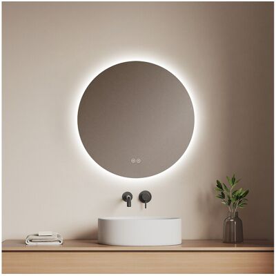 EMKE Miroir lumineux salle de bain rond diamètre 60cm rétro-éclairage sans cadre, Interrupteur Tactile, Miroir LED Blanche Froide/Neutre/Chaude EMKE Miroir lumineux salle de bain rond diamètre 60cm rétro-éclairage sans cadre, Interrupteur Tactile, Miroir LED Blanche Froide/Neutre/Chaude