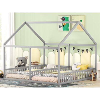 Merax Lit cabane 2 places - 2 x 90 x 200 cm - bois pin + MDF - coloris gris Merax Lit cabane 2 places - 2 x 90 x 200 cm - bois pin + MDF - coloris gris