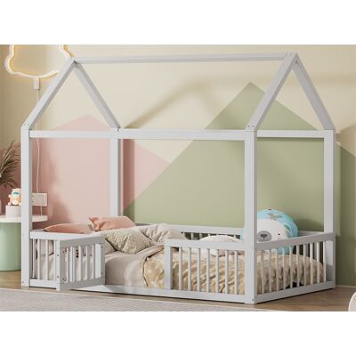 Merax Lit cabane pour enfant ou bébé - 90 x 200 cm - barrières et porte - sommier à lattes inclus - bois blanc Merax Lit cabane pour enfant ou bébé - 90 x 200 cm - barrières et porte - sommier à lattes inclus - bois blanc