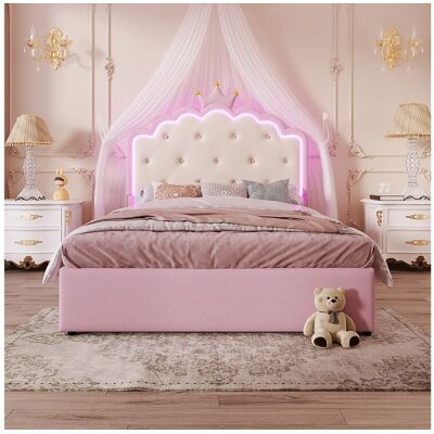 KOMHTOM Lit d'enfant 140 x 200 cm, avec lumière d'ambiance, forme princesse, lit pliable, 2 tiroirs, rose KOMHTOM Lit d'enfant 140 x 200 cm, avec lumière d'ambiance, forme princesse, lit pliable, 2 tiroirs, rose