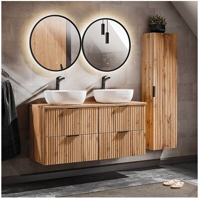 Petits-Meubles Ensemble meuble double vasque 120cm et colonne Adriel Bois Petits-Meubles Ensemble meuble double vasque 120cm et colonne Adriel Bois