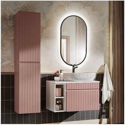 Petits-Meubles Ensemble meuble simple vasque 80cm 2 niches et colonne Zelie Rose et Blanc Petits-Meubles Ensemble meuble simple vasque 80cm 2 niches et colonne Zelie Rose et Blanc