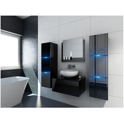 Meublorama Ensemble meubles de salle de bain noir collection OWL. 2 colonnes, meuble sous vasque, miroir Meublorama Ensemble meubles de salle de bain noir collection OWL. 2 colonnes, meuble sous vasque, miroir