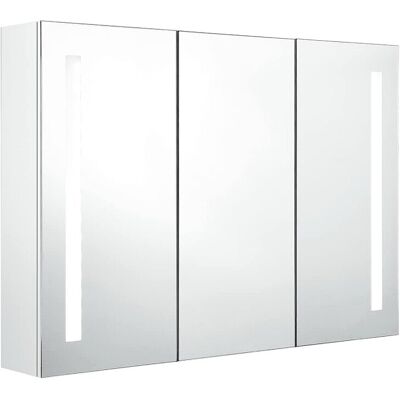vidaxl Armoire de salle de bain à miroir LED 89x14x62cm Blanc brillant vidaxl Armoire de salle de bain à miroir LED 89x14x62cm Blanc brillant