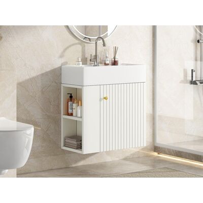 ModernLuxe Meuble de salle de bain suspendu avec vasque carreé - 4 compartimrnts - Blanc(robinet non inclus) ModernLuxe Meuble de salle de bain suspendu avec vasque carreé - 4 compartimrnts - Blanc(robinet non inclus)