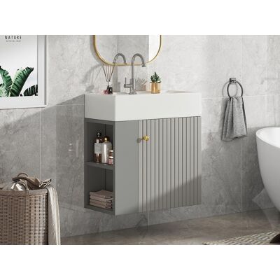 ModernLuxe Meuble de salle de bain suspendu avec vasque carreé - 4 compartimrnts - Gris(robinet non inclus) ModernLuxe Meuble de salle de bain suspendu avec vasque carreé - 4 compartimrnts - Gris(robinet non inclus)