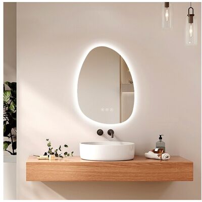 EMKE Miroir salle de bain avec éclairage, Miroir asymétrique LED, anti-buée, interrupteur tactile, 3 couleurs de lumière réglable, 65 x 45 cm EMKE Miroir salle de bain avec éclairage, Miroir asymétrique LED, anti-buée, interrupteur tactile, 3 couleurs de lumière réglable, 65 x 45 cm