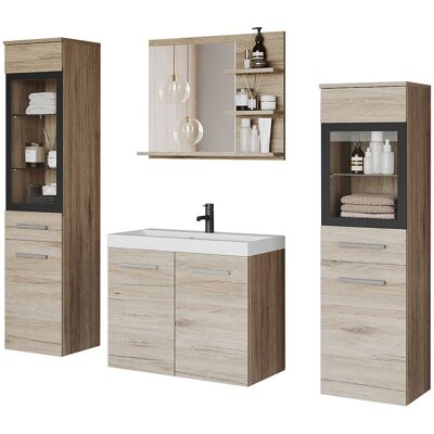 Ensemble de salle de bain, meubles suspendus avec lavabo, 2 colonnes et miroir avec étagères, san remo mat Ensemble de salle de bain, meubles suspendus avec lavabo, 2 colonnes et miroir avec étagères, san remo mat