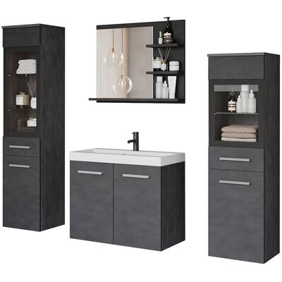 Ensemble de salle de bain, meubles suspendus avec lavabo, 2 colonnes et miroir avec étagères, matera mat Ensemble de salle de bain, meubles suspendus avec lavabo, 2 colonnes et miroir avec étagères, matera mat