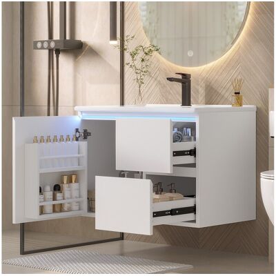Merax Meuble simple vasque suspendus - 76 x 46 x 50 cm - avec Leds + 2 tiroirs - vasque intégrée - Céramique + MDF - blanc (Robinet non inclus) Merax Meuble simple vasque suspendus - 76 x 46 x 50 cm - avec Leds + 2 tiroirs - vasque intégrée - Céramique + MDF - blanc (Robinet non inclus)