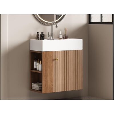 ModernLuxe Meuble de salle de bain suspendu avec vasque carreé - 4 compartimrnts - Marron(robinet non inclus) ModernLuxe Meuble de salle de bain suspendu avec vasque carreé - 4 compartimrnts - Marron(robinet non inclus)