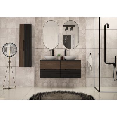Ensemble de salle de bain 120 cm Armoire avec plateau Noir mat / Noyer Avella Ensemble de salle de bain 120 cm Armoire avec plateau Noir mat / Noyer Avella
