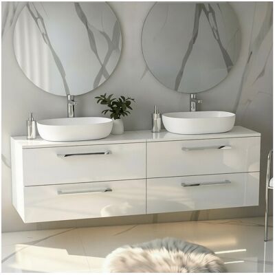 Meuble de salle de bain suspendu 120 cm avec tiroirs - blanc brillant - double vasque - ONE Meuble de salle de bain suspendu 120 cm avec tiroirs - blanc brillant - double vasque - ONE