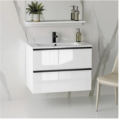 Meuble de salle de bain suspendu ONE 80 cm avec lavabo - 2 tiroirs - blanc brillant - ONE Meuble de salle de bain suspendu ONE 80 cm avec lavabo - 2 tiroirs - blanc brillant - ONE