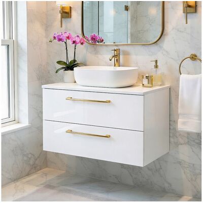 Meuble de salle de bain suspendu 60 cm avec lavabo – blanc brillant – 2 tiroirs – ONE Meuble de salle de bain suspendu 60 cm avec lavabo – blanc brillant – 2 tiroirs – ONE