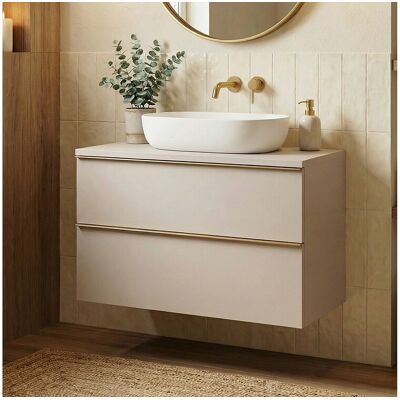 Meuble de salle de bain suspendu 80 cm avec lavabo – cachemire mat – 2 tiroirs – ONE Meuble de salle de bain suspendu 80 cm avec lavabo – cachemire mat – 2 tiroirs – ONE
